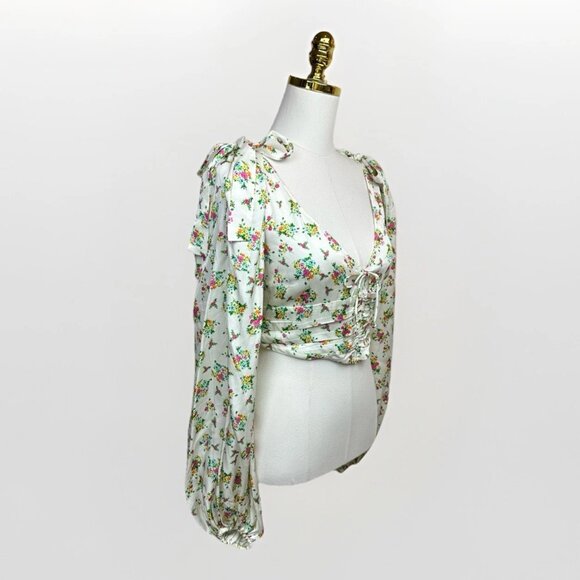 ✨ NWOT For Love & Lemons Tanya Crop Top M Satin Boned Bust $144 - Picture 7 of 13